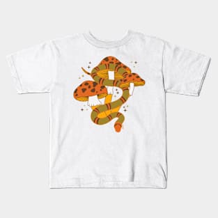 Snake and Mushrooms - Tangerine Kids T-Shirt